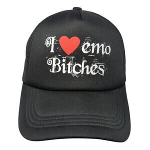 I Heart Emo Bitches Snapback Mesh Back Trucker Hat Black One Size Spencers